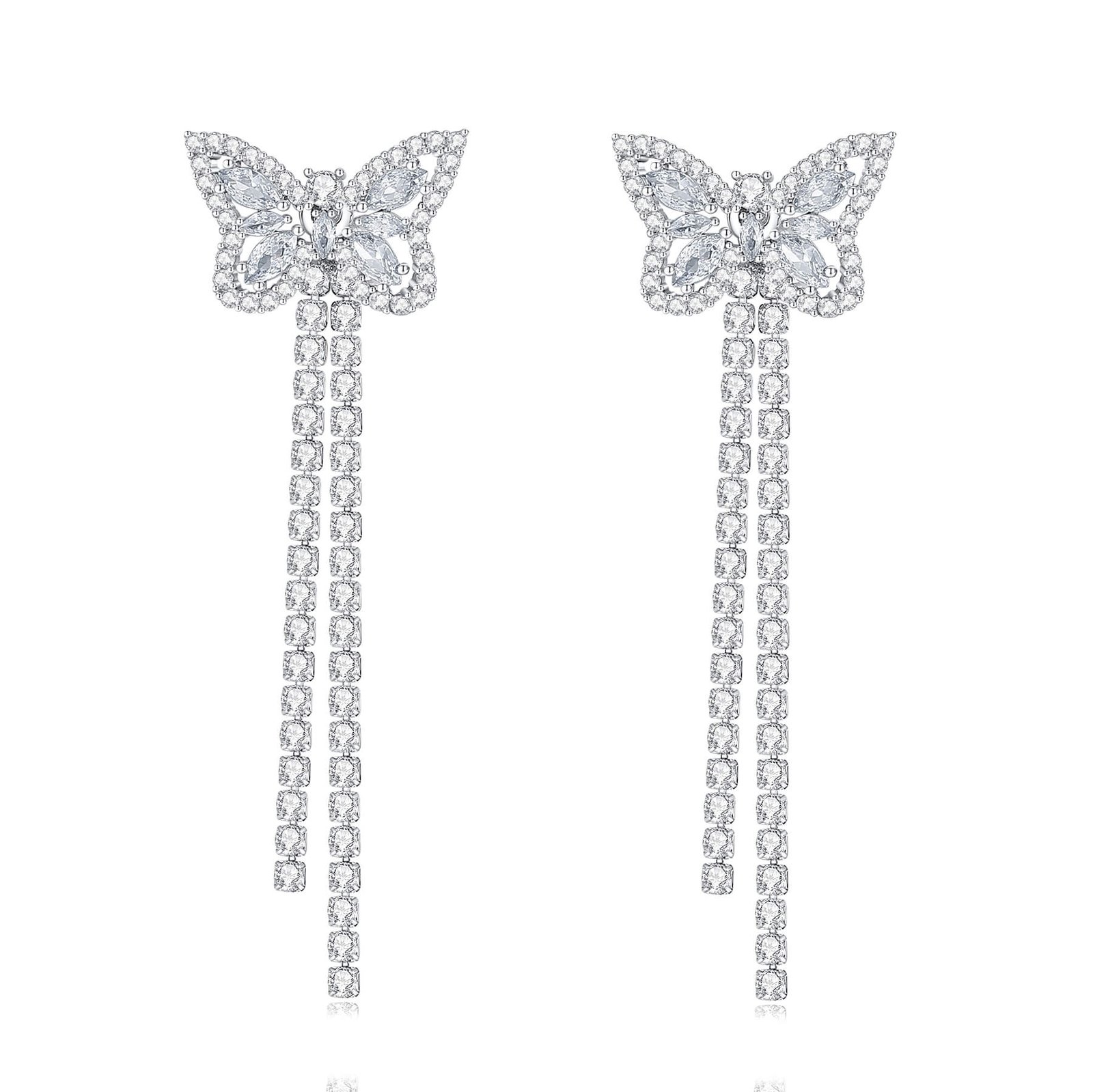 Sparkling Butterfly with Tassel Earrings