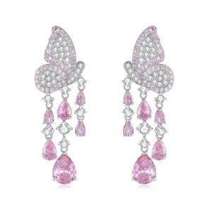 Pink Dimond Butterfly Tassel Earrings