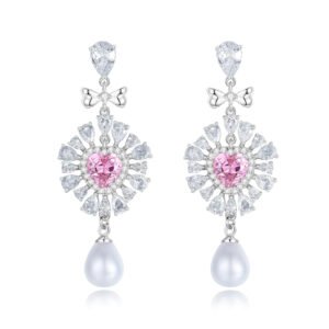 Drop pearl and rose diamond earrings