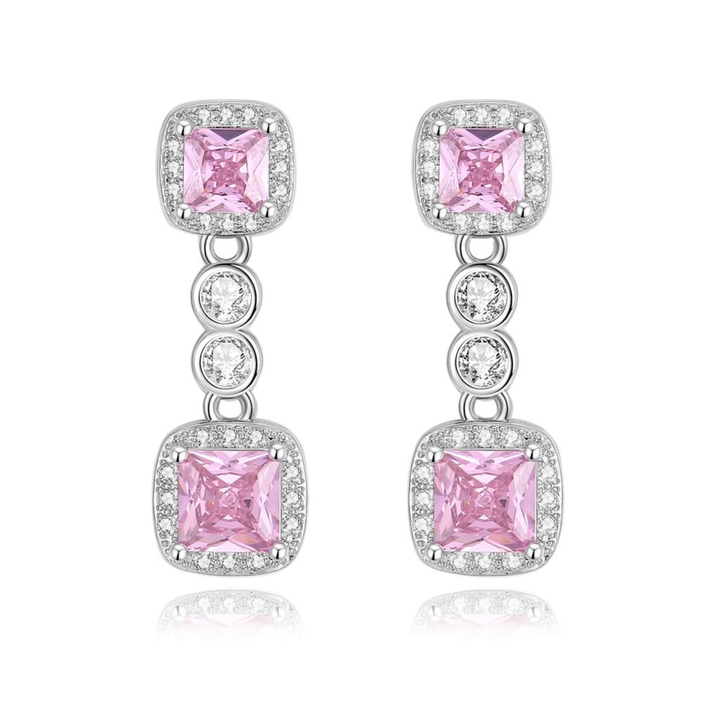 Pink cube baguette earrings