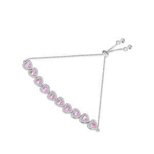 Tennis Bracelet Halo Heart Shaped Pink Adjustable Bolo Bracelet