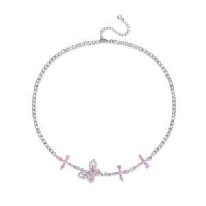 White and Pink Phantom Butterfly Necklace