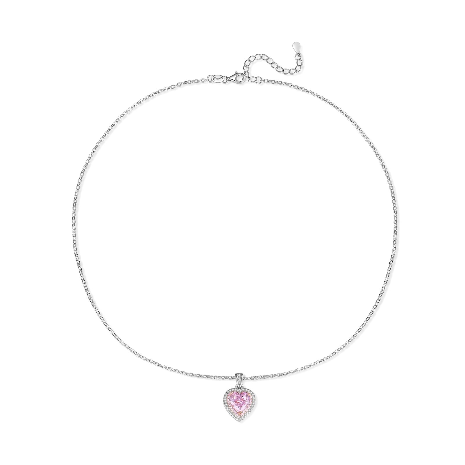 Heart-Shaped Pink Halo Pendant Necklace