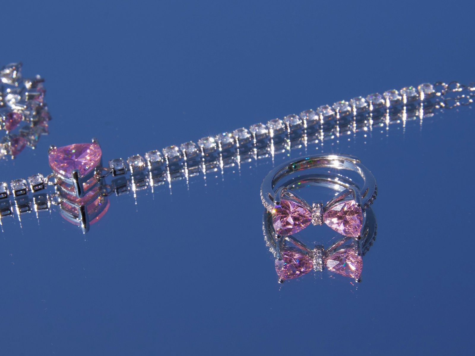 Pink Sparkling Heart Tennis Bracelet