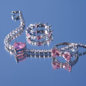 Pink Sparkling Heart Tennis Bracelet